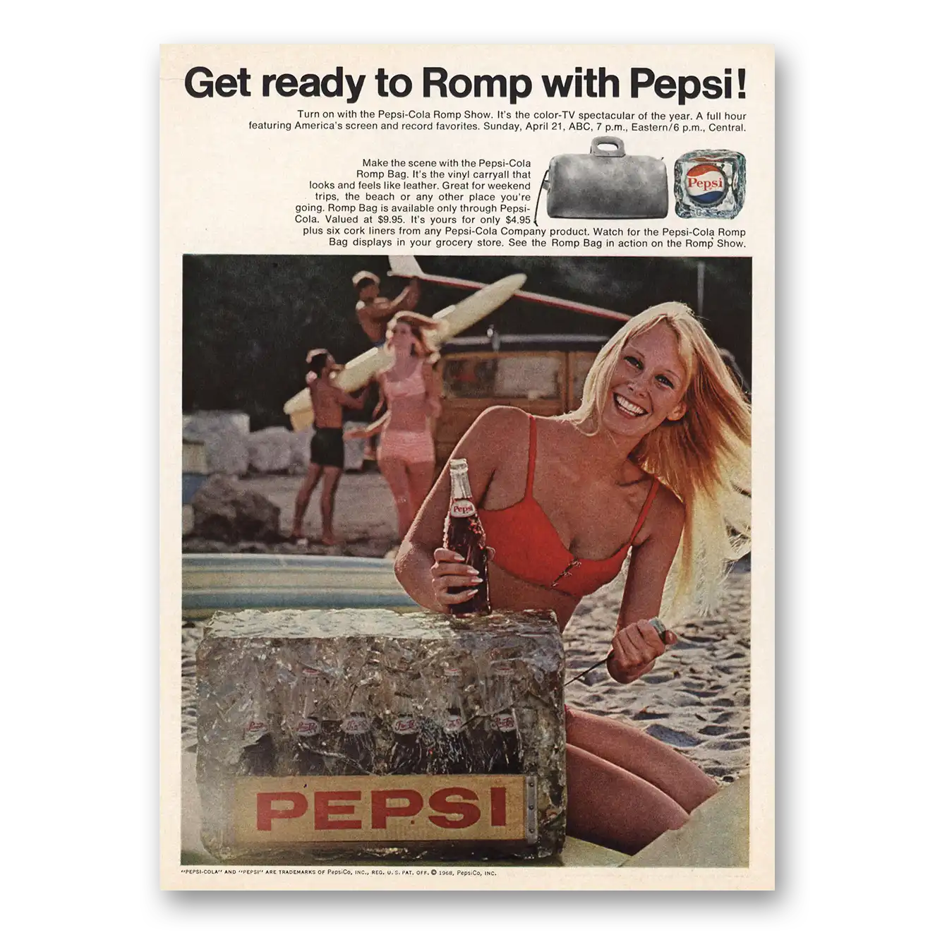 1968 Pepsi Get Ready to Romp Vintage Magazine Print Ad