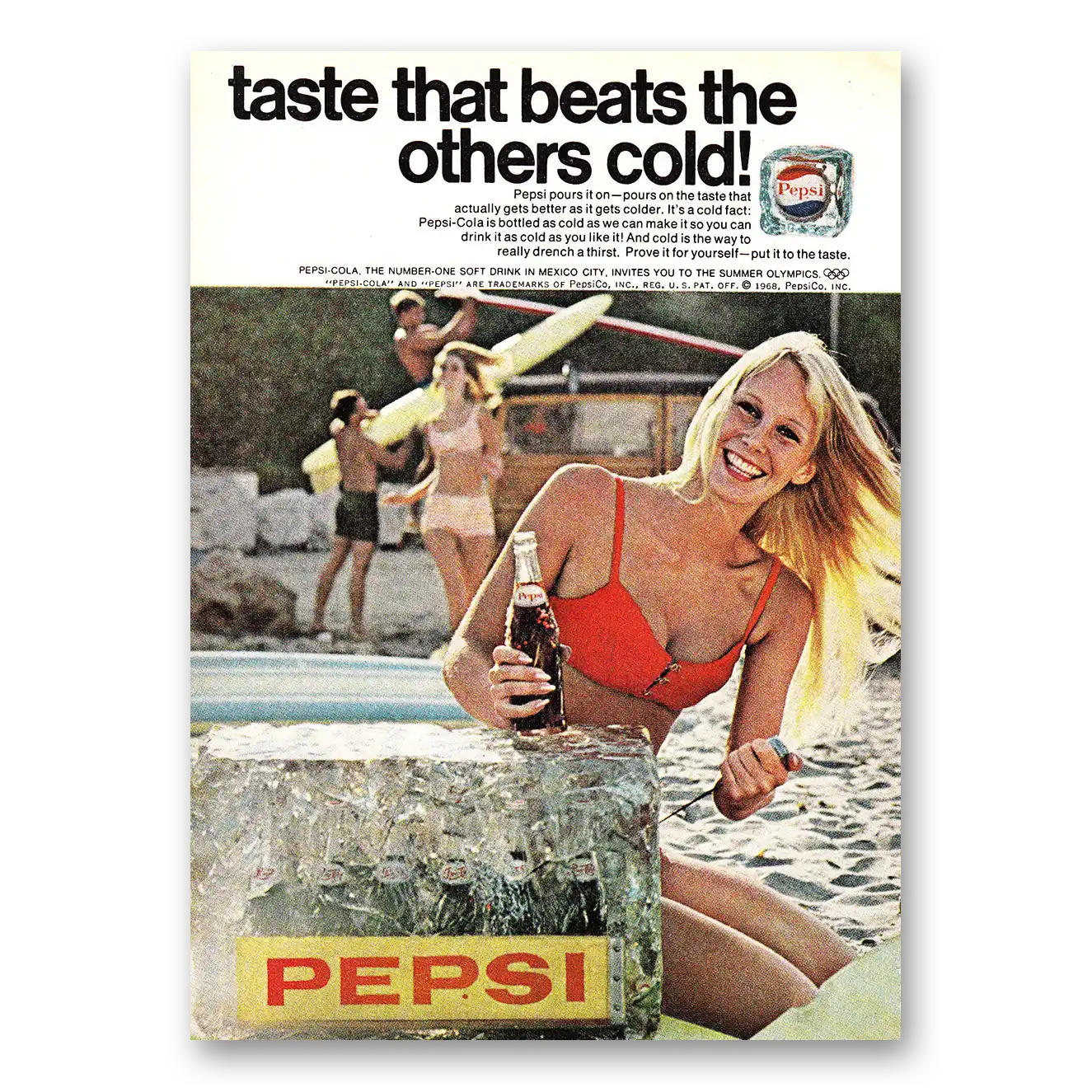 1968 Pepsi Taste That Beats The Others Cold Bikini Vintage Magazine Print Ad