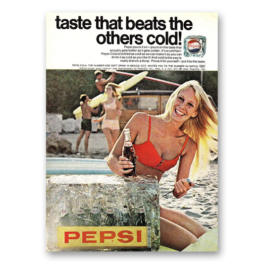 1968 Pepsi Taste That Beats The Others Cold Bikini Vintage Magazine Print Ad