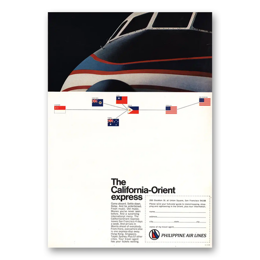 1968 Philippine Airlines California Orient Express Vintage Magazine Print Ad