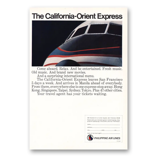 1968 Philippine Airlines California Orient Express Vintage Magazine Print Ad