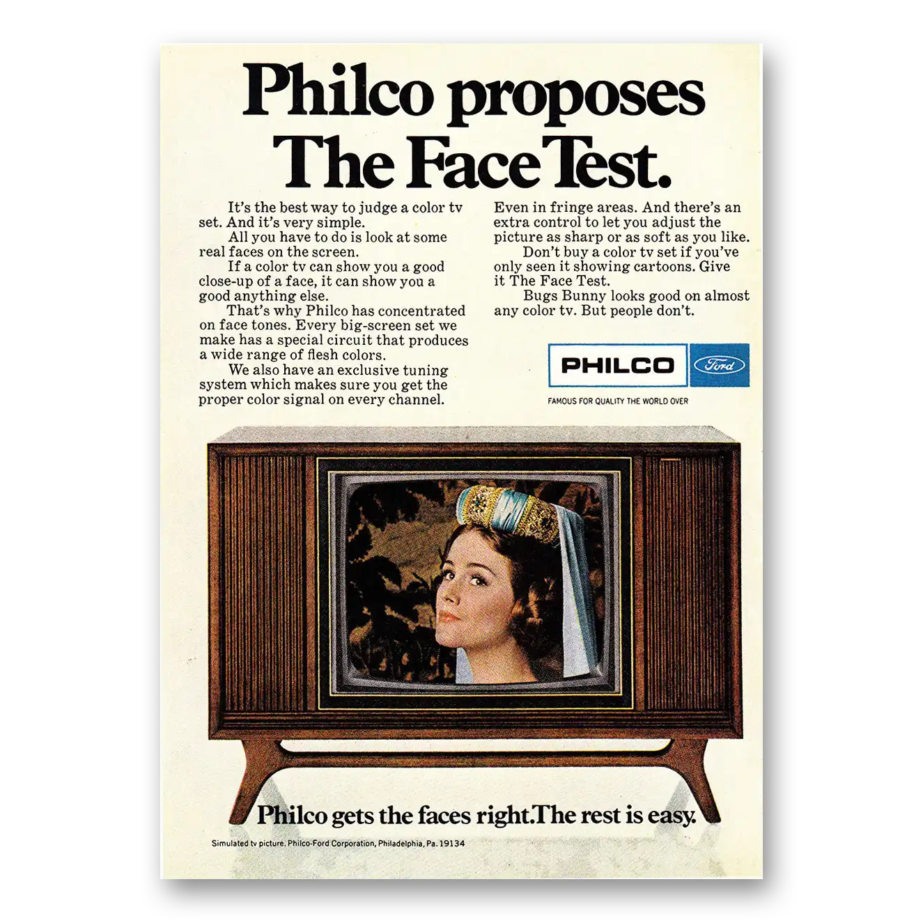 1968 Philco Television Proposes the Face Test Vintage Magazine Print Ad