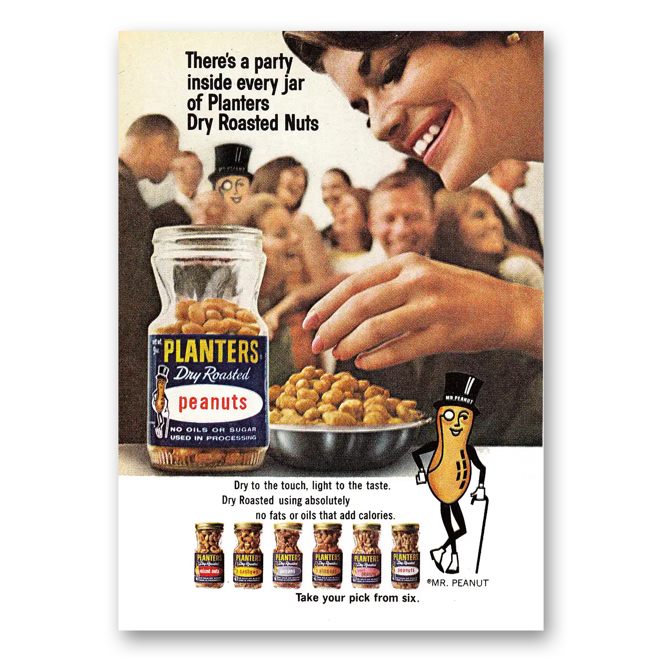 1968 Planters Peanuts Theres a Party Inside Every Jar Vintage Magazine Print Ad