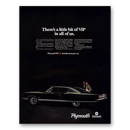 1968 Plymouth VIP Little Bit of VIP In All of Us Vintage Magazine Print Ad