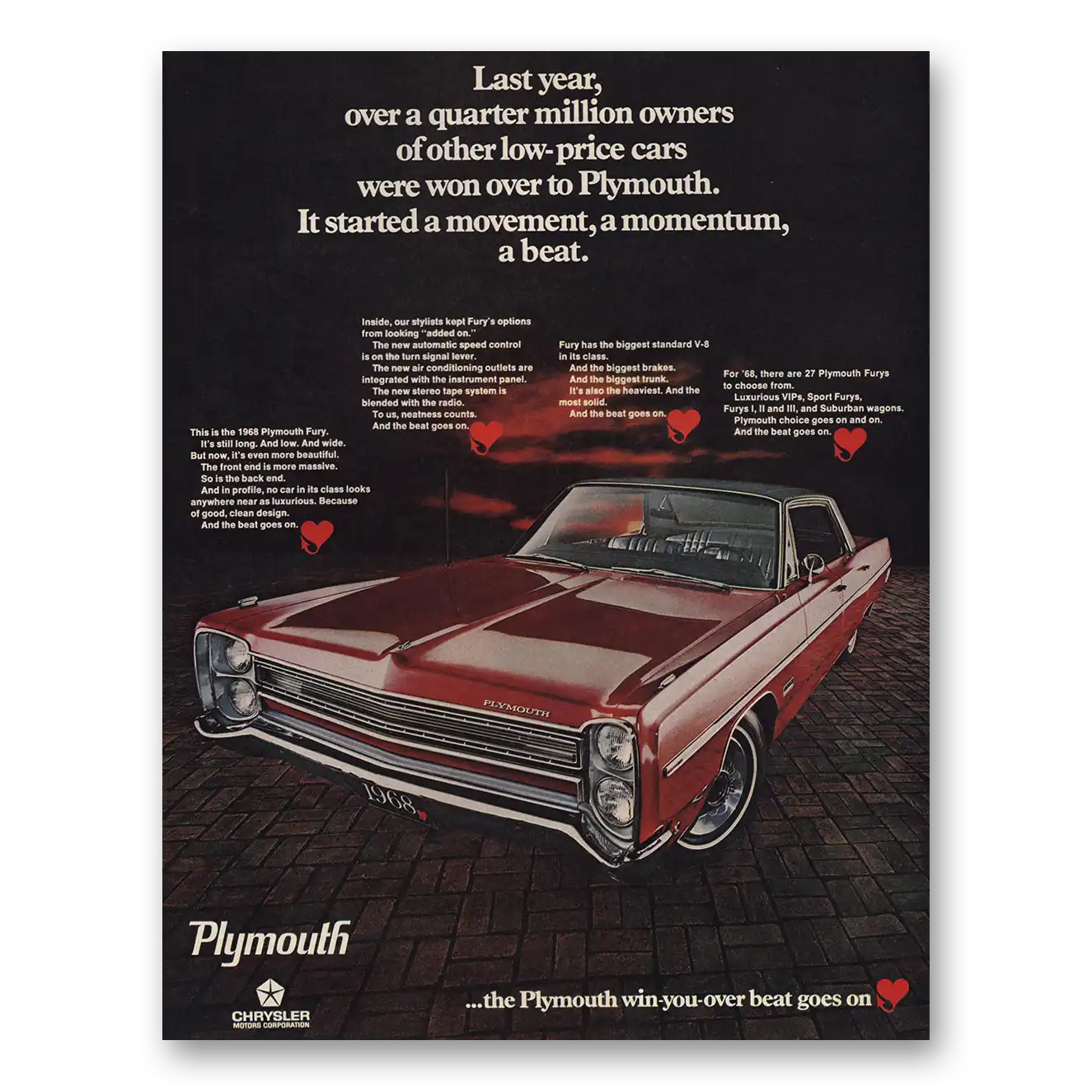 1968 Plymouth Fury Last Year Quart Million Owners Vintage Magazine Print Ad