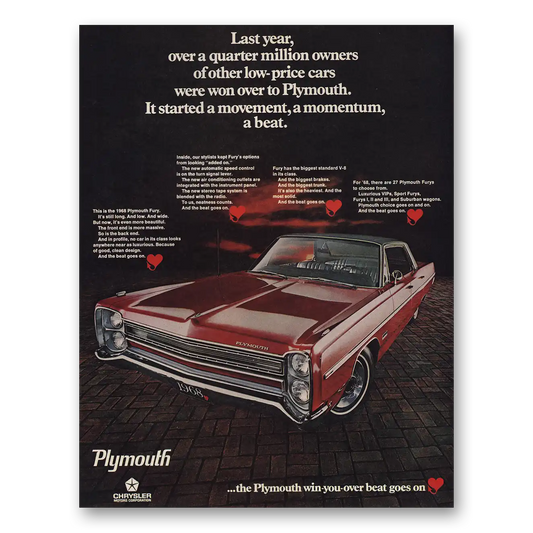 1968 Plymouth Fury Last Year Quart Million Owners Vintage Magazine Print Ad