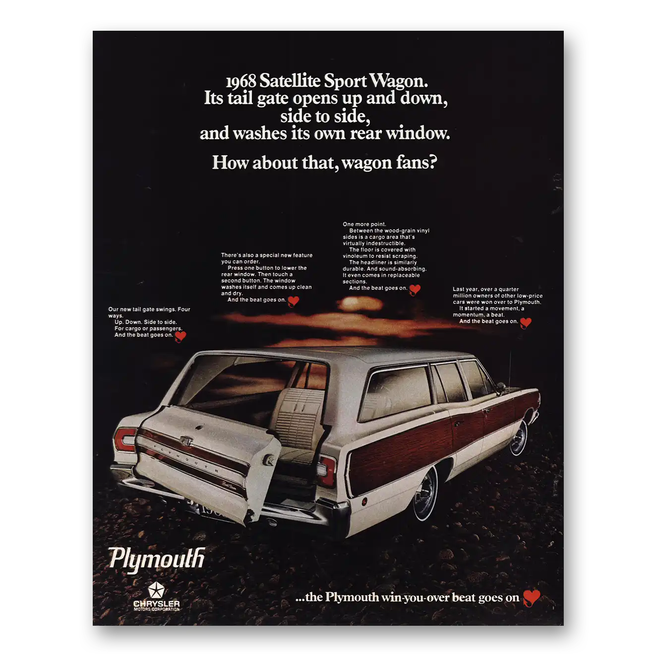 1968 Plymouth Satellite Tail Gate Opens Up Vintage Magazine Print Ad