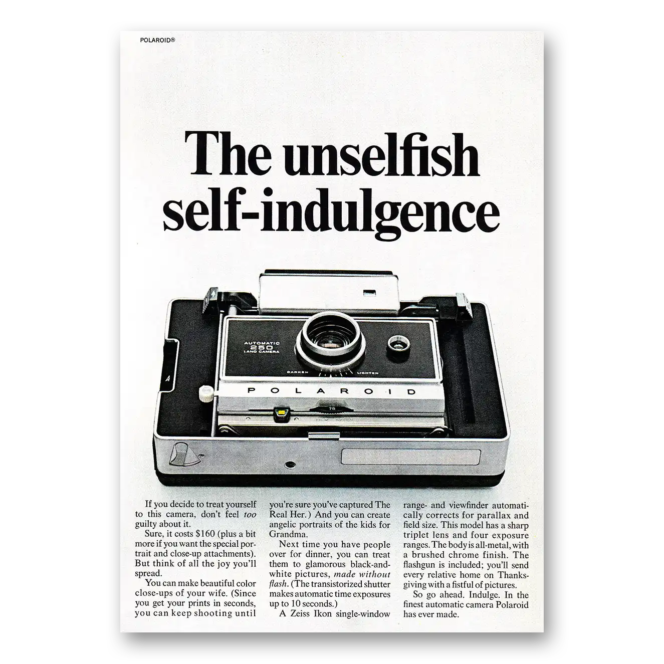 1968 Polaroid Camera Unselfish Self Indulgence Vintage Magazine Print Ad