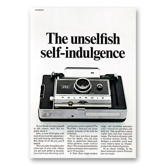 1968 Polaroid Camera Unselfish Self Indulgence Vintage Magazine Print Ad