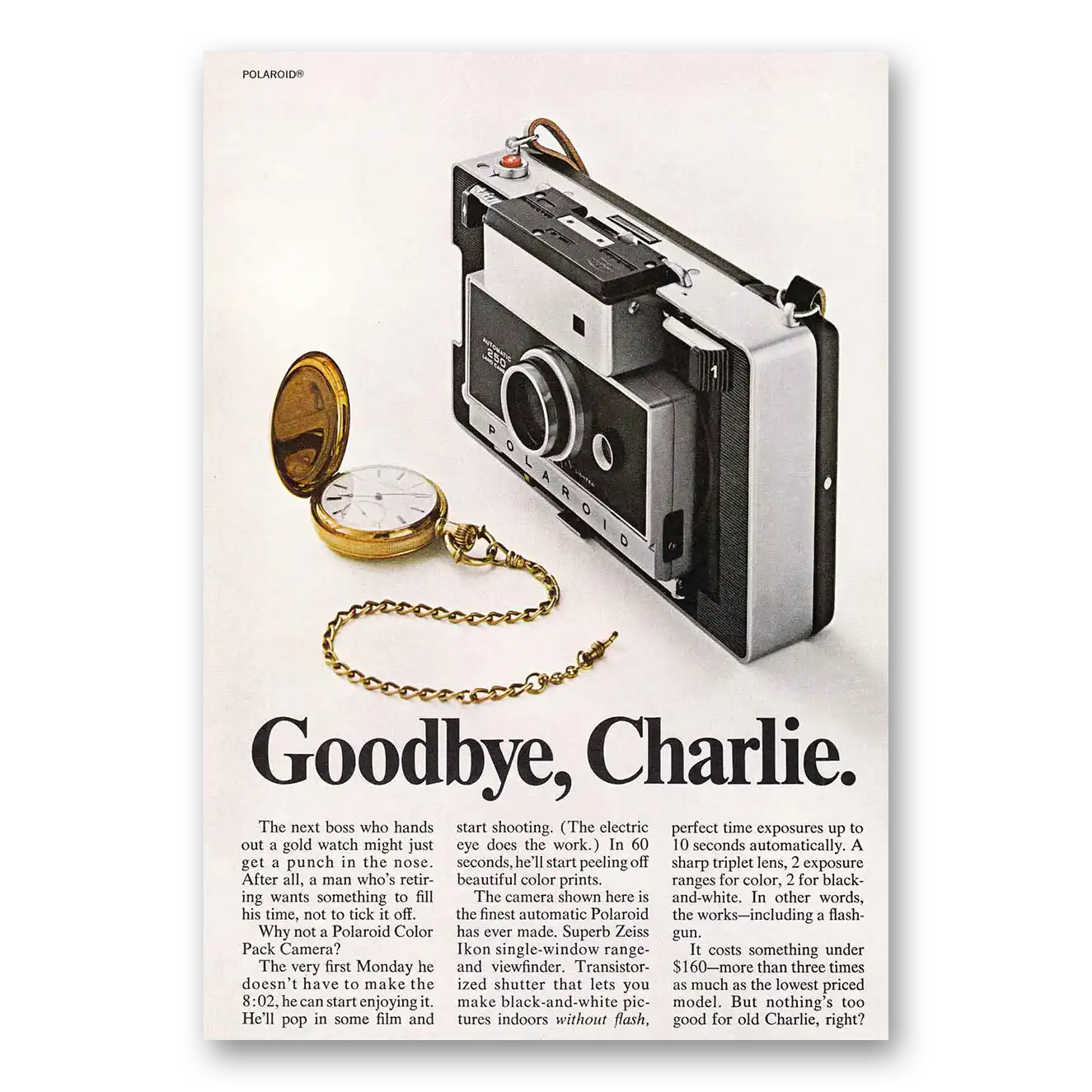 1968 Polaroid Color Pack Camera Goodbye Charlie Vintage Magazine Print Ad