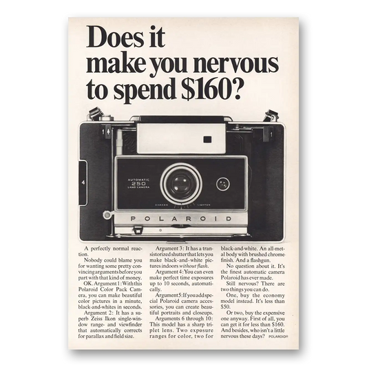 1968 Polaroid Land Camera Does It Make You Nervous to Spend 160 Vintage Magazine Print Ad