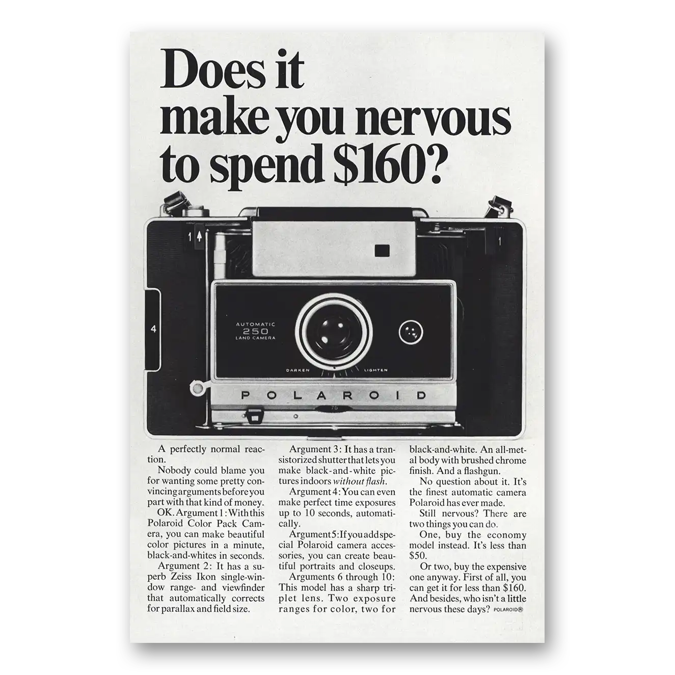 1968 Polaroid Color Pack Camera Does It Make You Nervous Vintage Magazine Print Ad