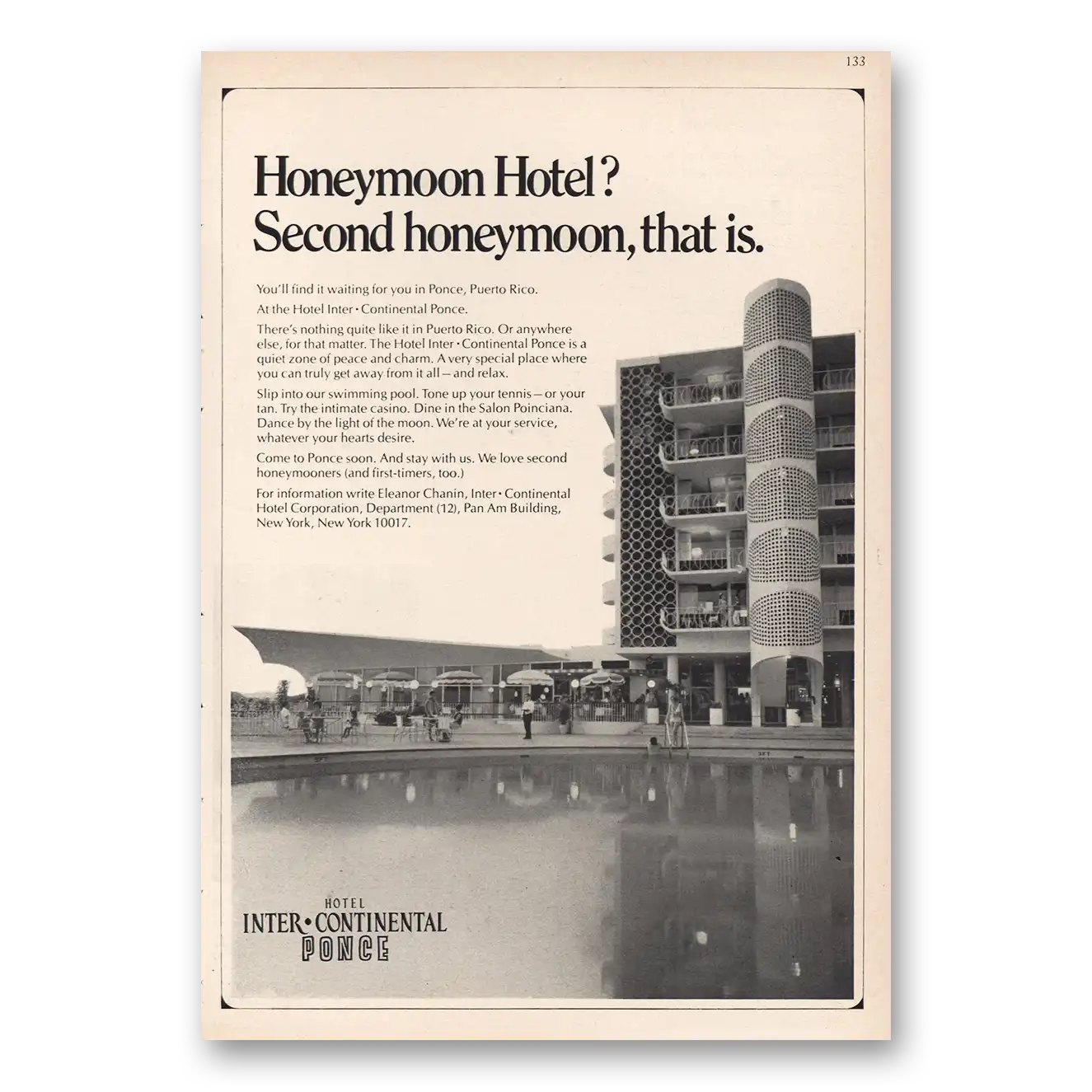 1968 InterContinental Hotels Honeymoon Ponce Puerto Rico Vintage Magazine Print Ad