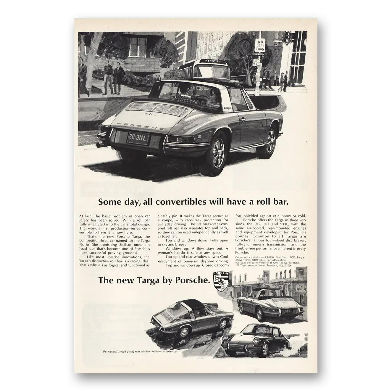 1968 Porsche Targa Convertibles Will Have Roll Bar Vintage Magazine Print Ad