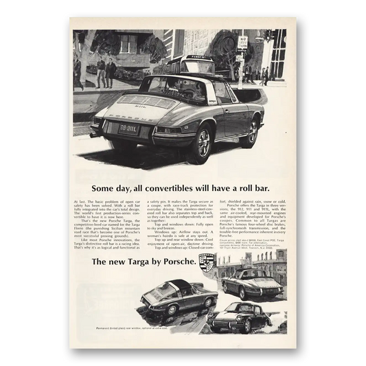 1968 Porsche Targa Convertibles Will Have Roll Bar Vintage Magazine Print Ad