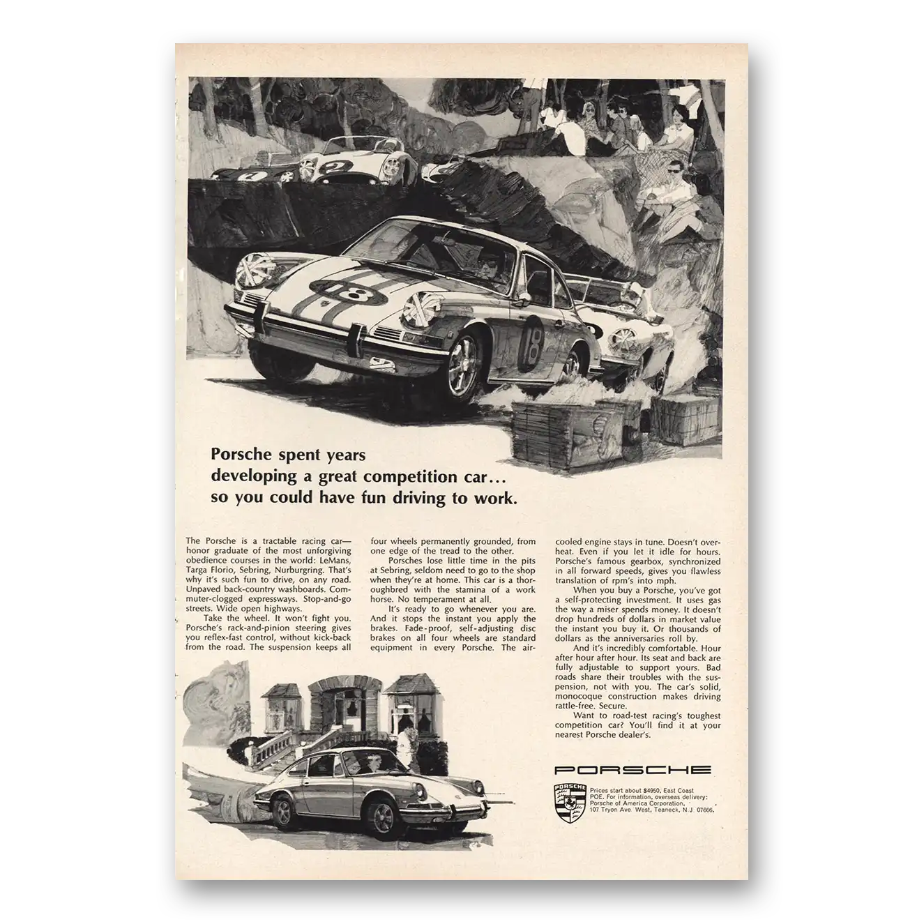 1968 Porsche Have Fun Driving to Work Vintage Magazine Print Ad