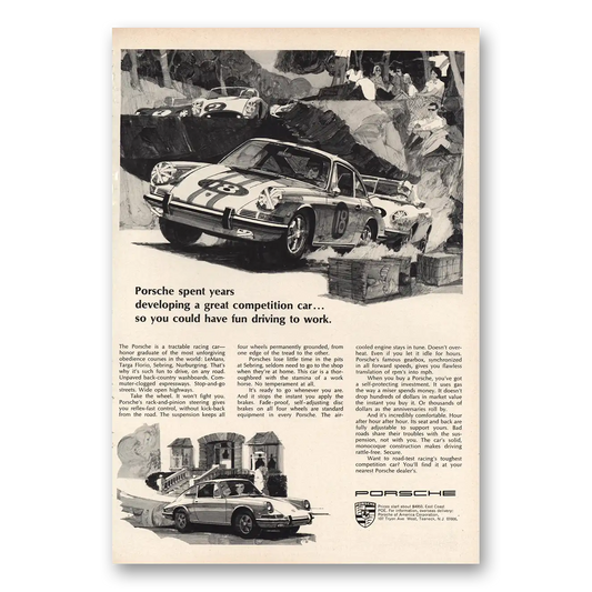 1968 Porsche Have Fun Driving to Work Vintage Magazine Print Ad