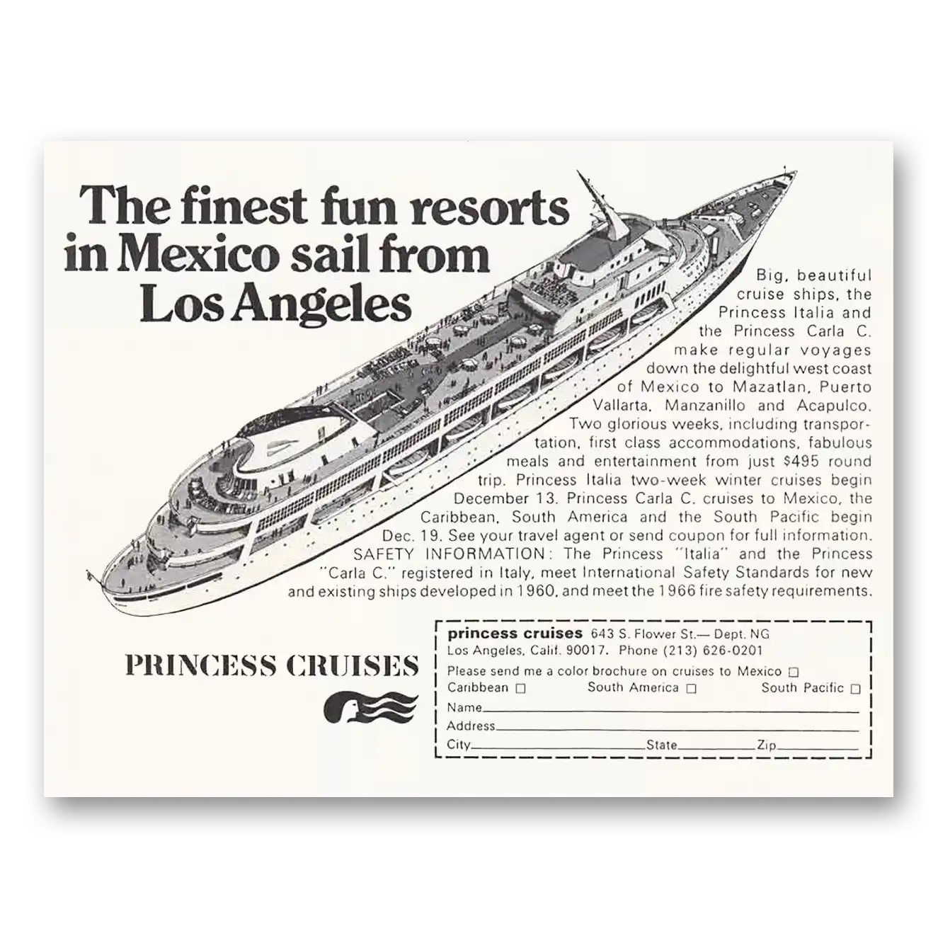 1968 Princess Cruises Finest Fun Resorts Vintage Magazine Print Ad