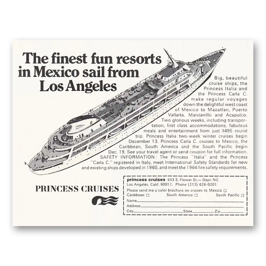 1968 Princess Cruises Finest Fun Resorts Vintage Magazine Print Ad