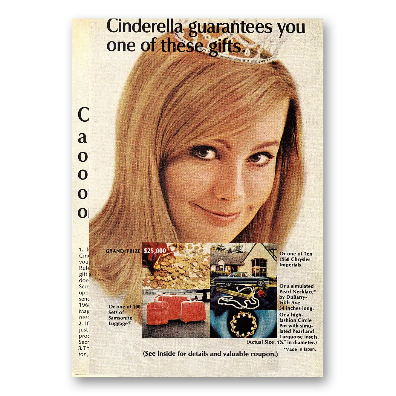 1968 Procter & Gamble Cinderella Guarantees You One of These Gifts Vintage Magazine Print Ad