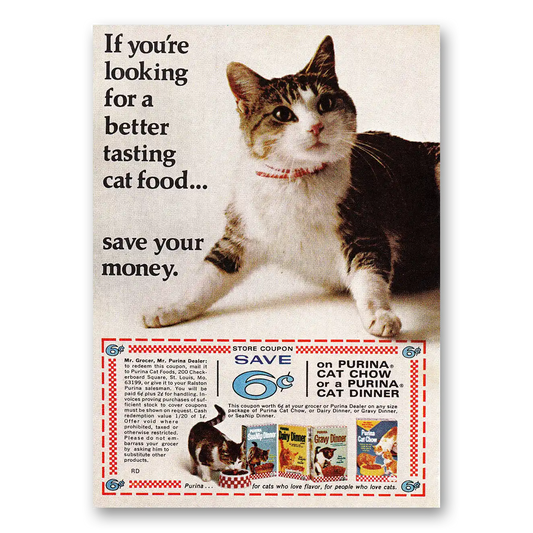 1968 Purina Cat Chow Better Tasting Cat Food Vintage Magazine Print Ad