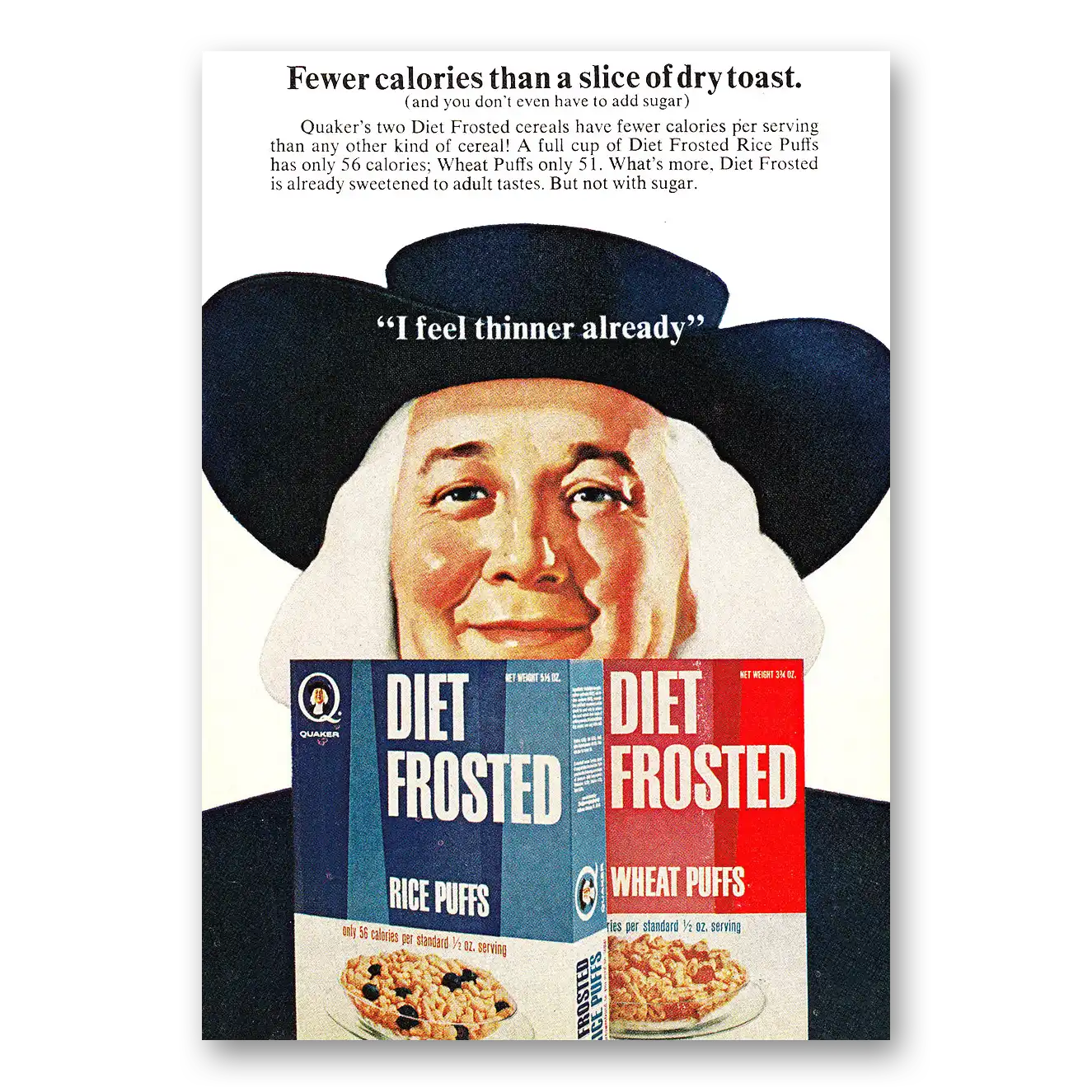 1968 Quaker Oats Diet Frosted Cereals I Feel Thinner Already Vintage Magazine Print Ad