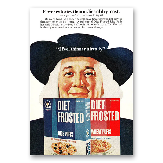 1968 Quaker Oats Diet Frosted Cereals I Feel Thinner Already Vintage Magazine Print Ad