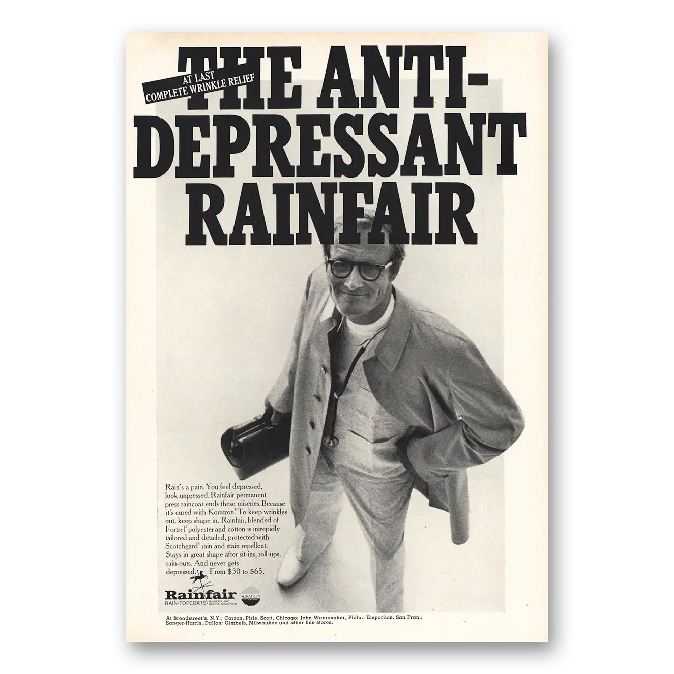 1968 Rainfair Raincoats Anti Depressant Vintage Magazine Print Ad