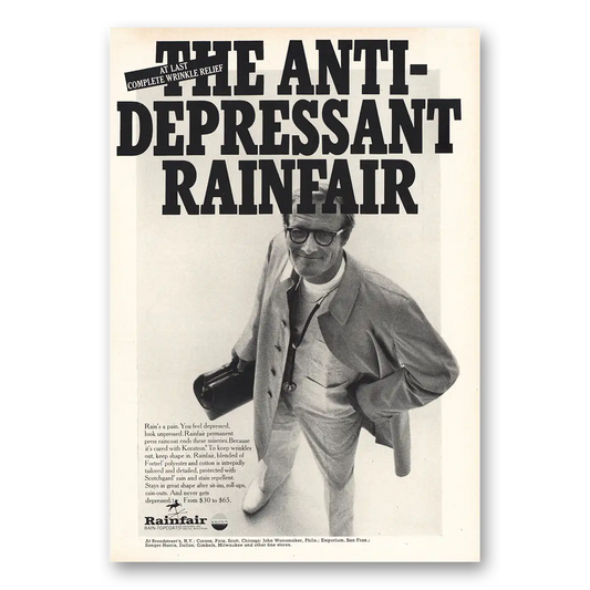 1968 Rainfair Raincoats Anti Depressant Vintage Magazine Print Ad