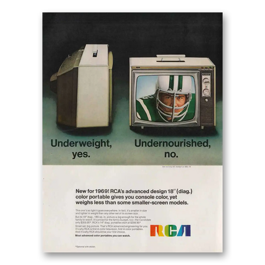 1968 RCA Television Color Portable TV Underweight Undernourish Vintage Magazine Print Ad