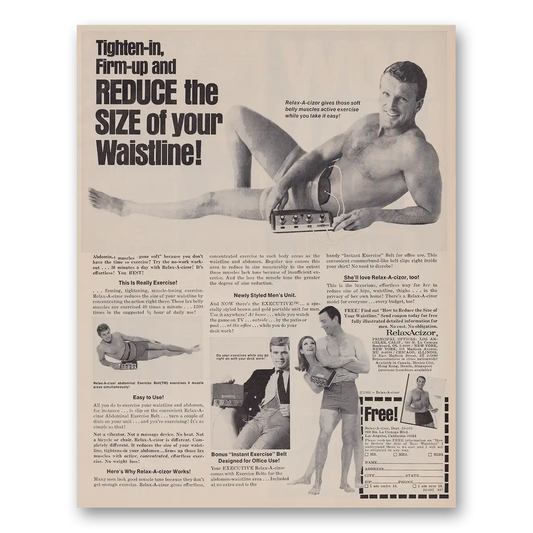 1968 RelaxAcizor Tighten In Firm Up Vintage Magazine Print Ad