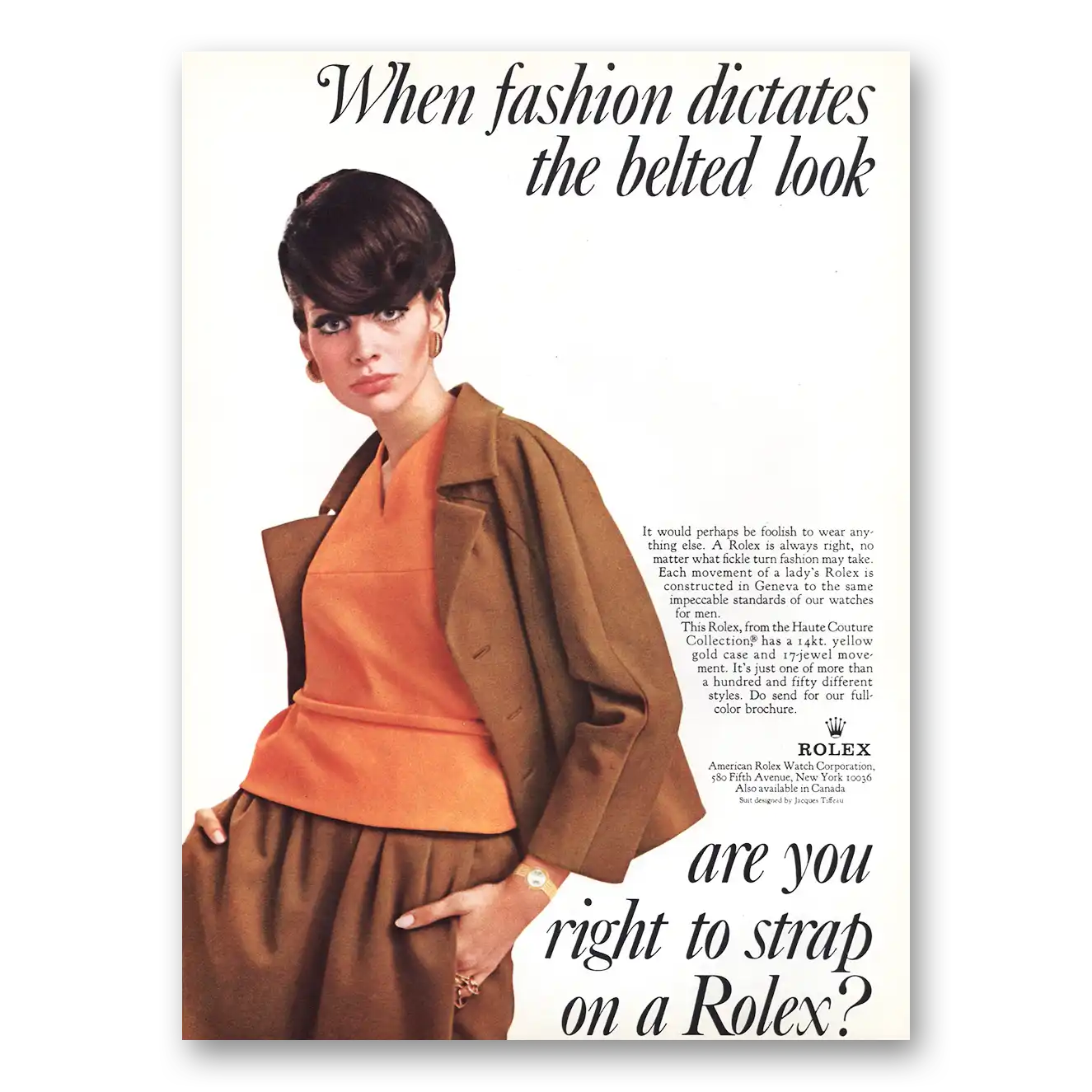 1967 Rolex Fashion Dictates the Belted Look Vintage Magazine Print Ad