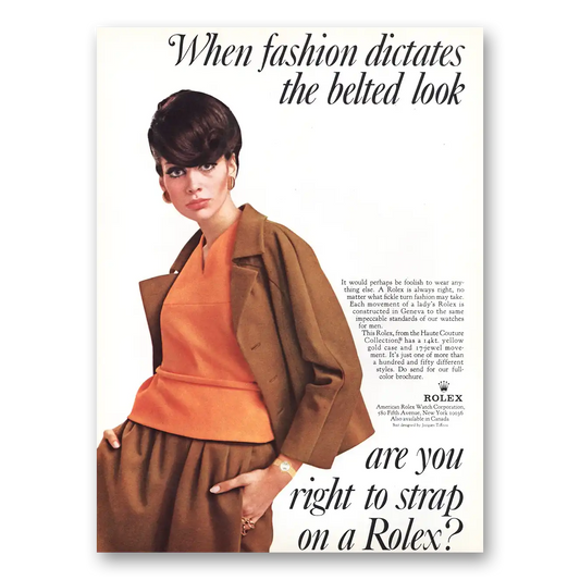 1967 Rolex Fashion Dictates the Belted Look Vintage Magazine Print Ad