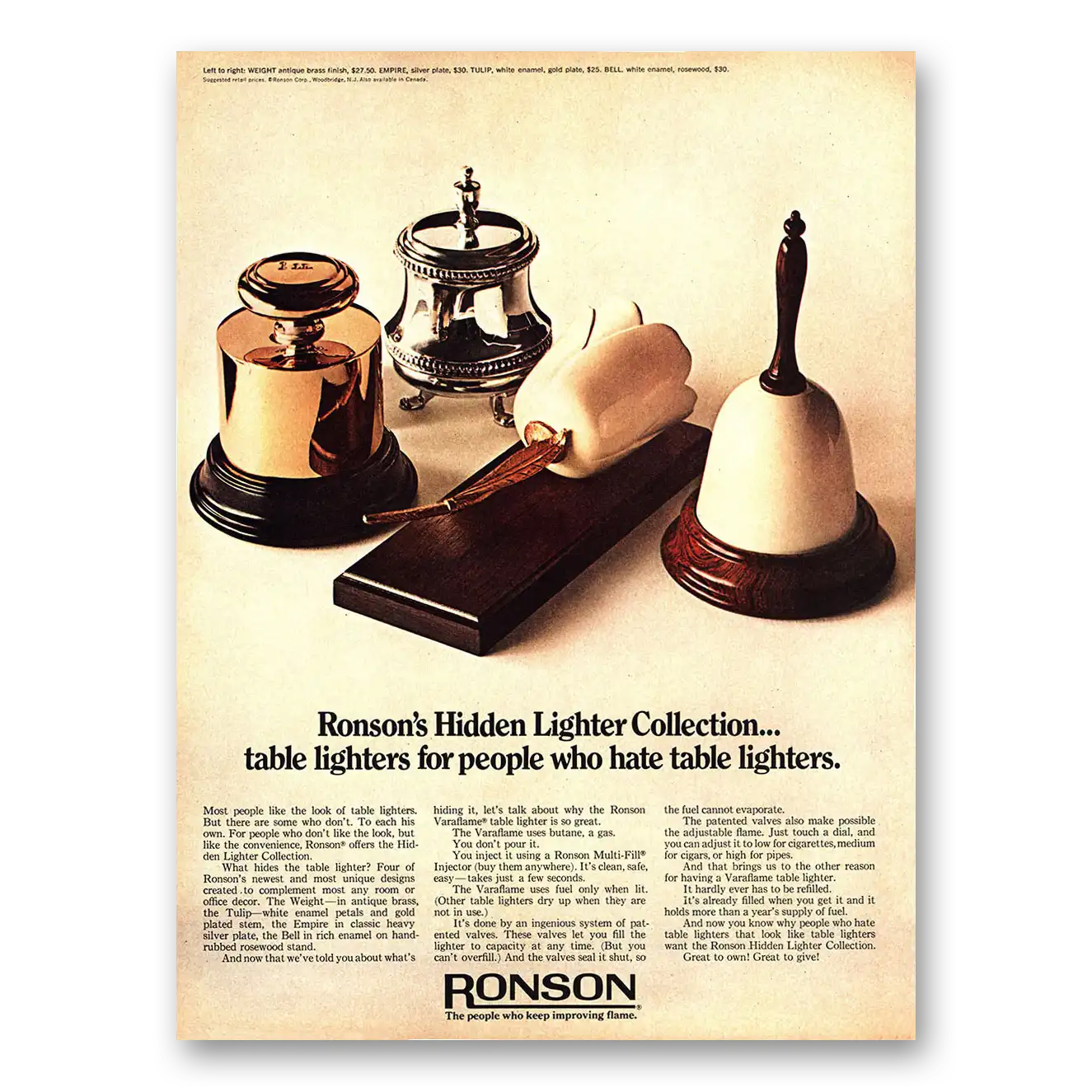 1968 Ronson Lighters Hidden Lighter Collection Vintage Magazine Print Ad