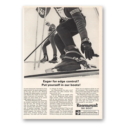 1968 Rosemount Ski Boot Eager Edge Control Vintage Magazine Print Ad