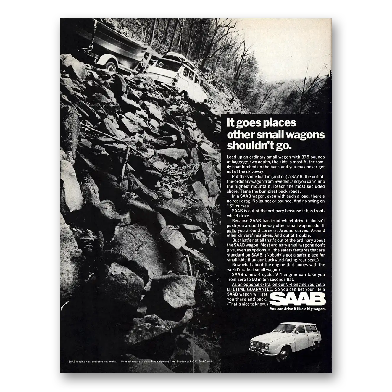 1968 Saab Goes Places Other Small Wagons Shouldn't Go Vintage Magazine Print Ad