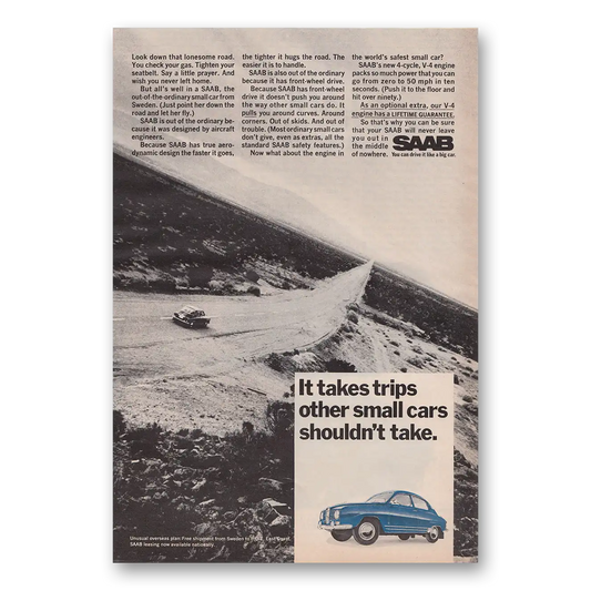 1968 Saab Look Down That Lonesome Road Vintage Magazine Print Ad