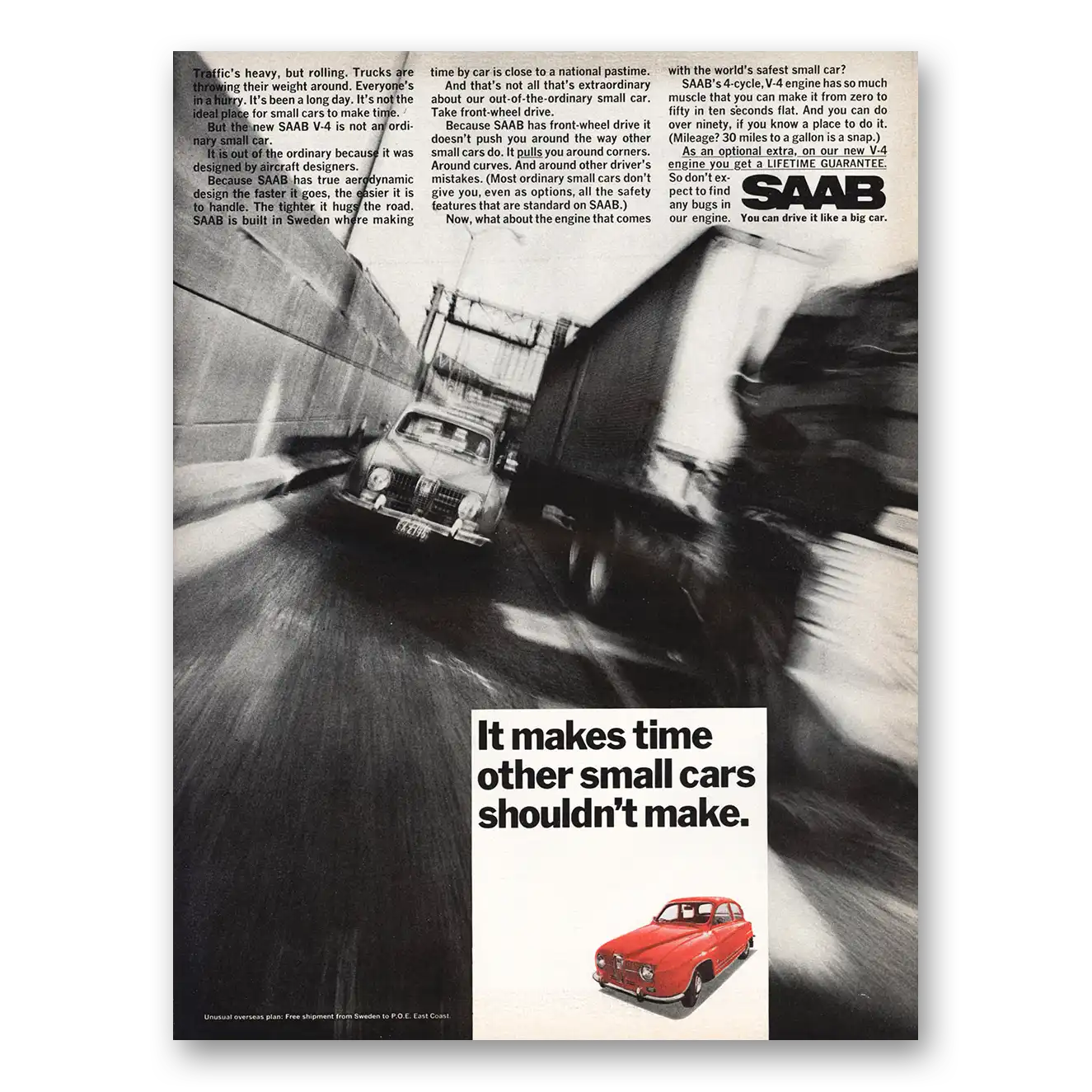 1967 Saab Traffics Heavy But Rolling Vintage Magazine Print Ad