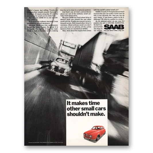 1967 Saab Traffics Heavy But Rolling Vintage Magazine Print Ad