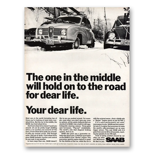 1968 Saab Hold On To the Road For Dear Life Vintage Magazine Print Ad