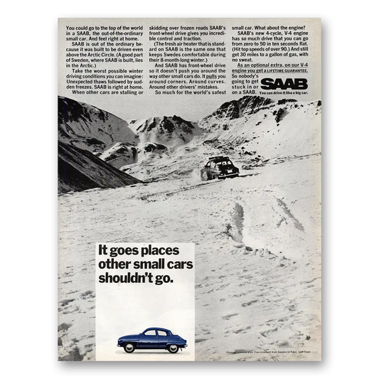 1968 Saab Go To the Top of the World Vintage Magazine Print Ad