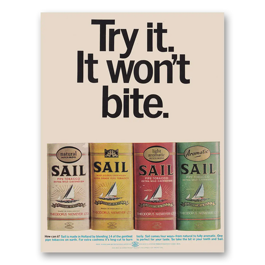 1968 Sail Pipe Tobacco Try It Won't Bite Vintage Magazine Print Ad