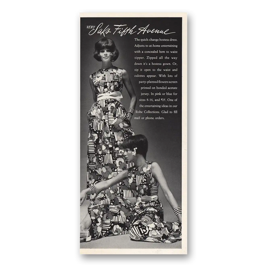 1968 Saks Fifth Avenue Quick Change Hostess Dress Vintage Magazine Print Ad