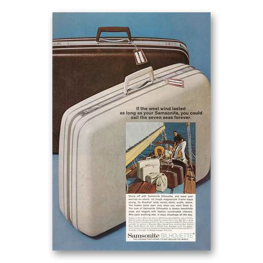 1968 Samsonite Luggage Silhouette Sailboat Vintage Magazine Print Ad