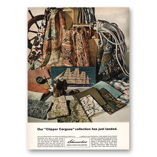 1968 Schumacher Fabrics Fabrics Clipper Cargoes Collection Vintage Magazine Print Ad