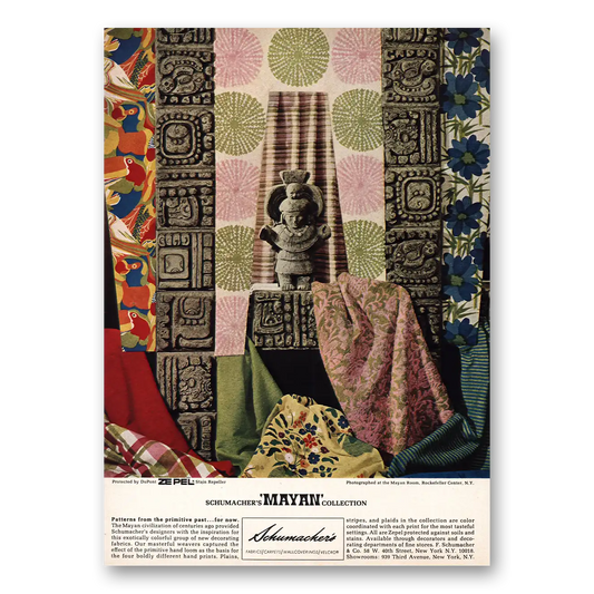 1968 Schumacher Fabrics Mayan Collection Patterns Primitive Past Vintage Magazine Print Ad