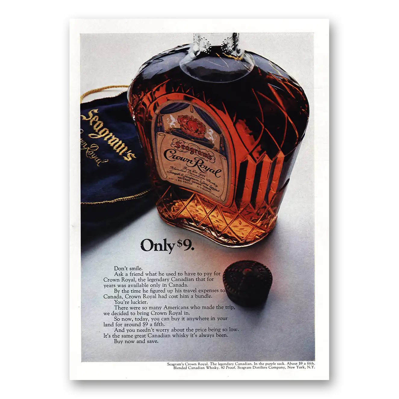 1968 Crown Royal Only 9 Vintage Magazine Print Ad