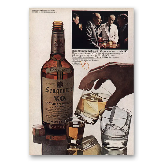 1968 Seagrams VO Whisky Smooth Canadian Answers To Vintage Magazine Print Ad