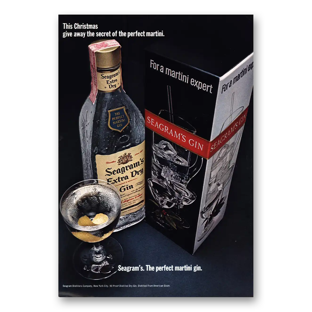 1968 Seagrams Extra Dry Gin Christmas Vintage Magazine Print Ad