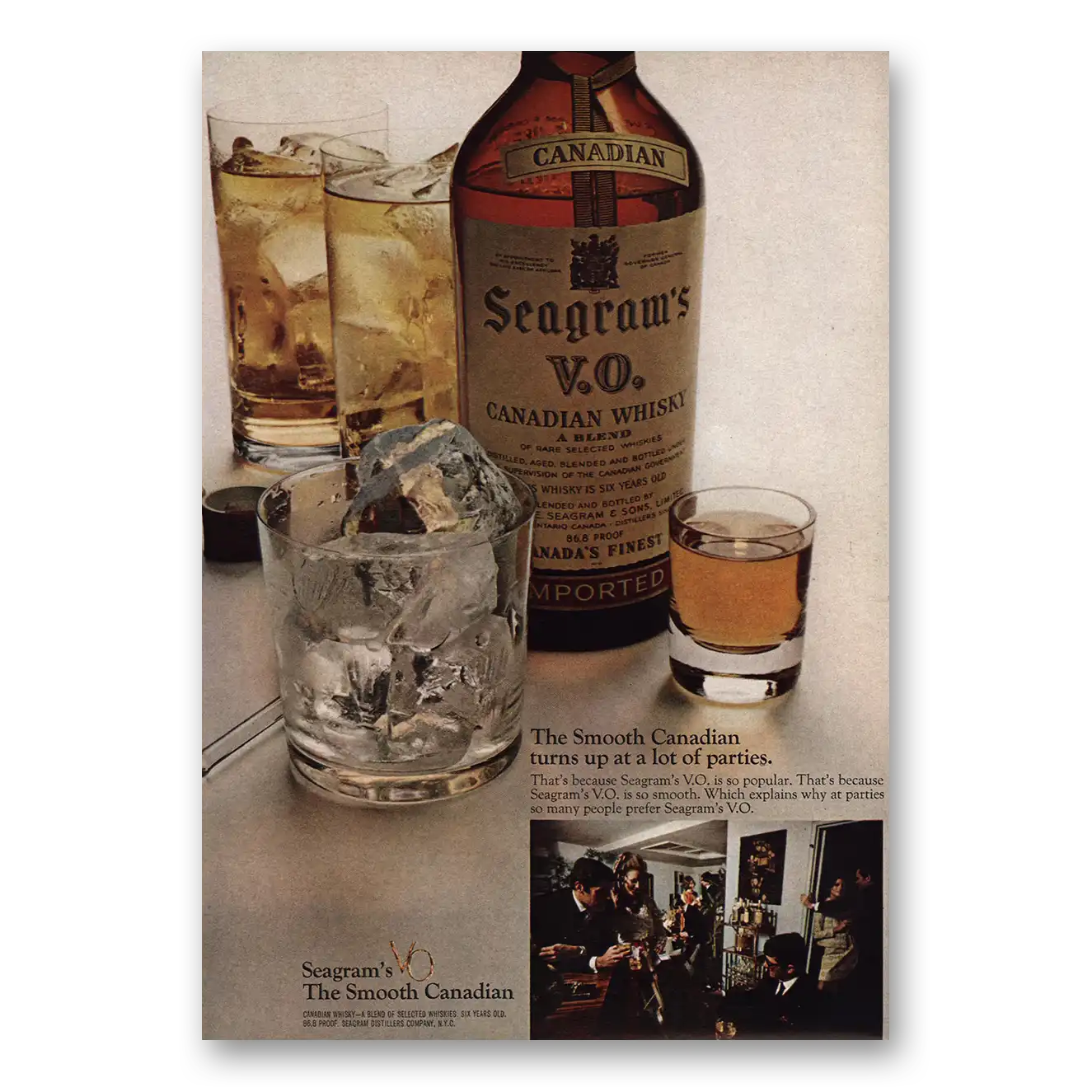 1968 Seagrams VO Whisky Turns Up Lot of Parties Vintage Magazine Print Ad